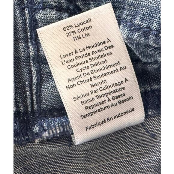 Talbots Petite 12P Blue Chambray Lyocell Cottn Linen Capri Pant Drawstring Waist - Picture 7 of 9